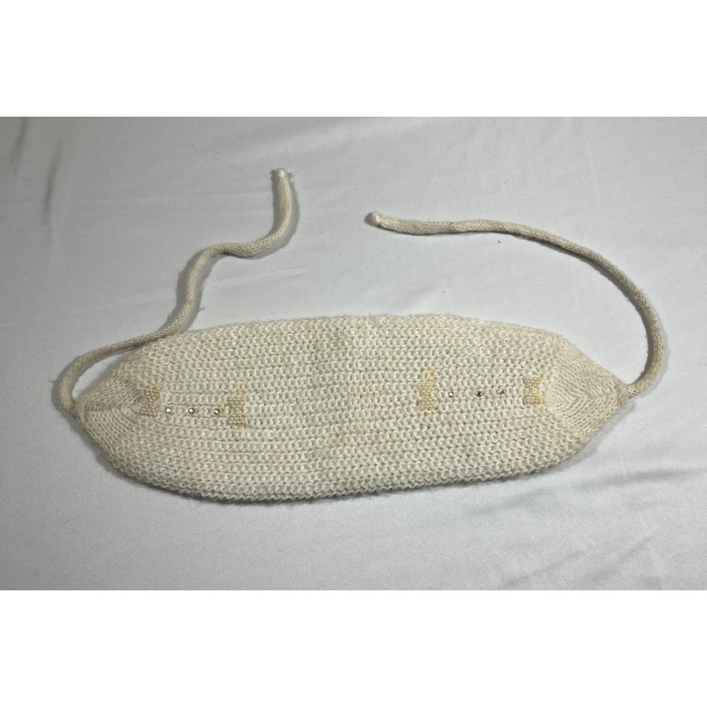 Vintage Knit Coquette Headband Cream Hair Band Wrap Balletcore Aesthetic Pearls